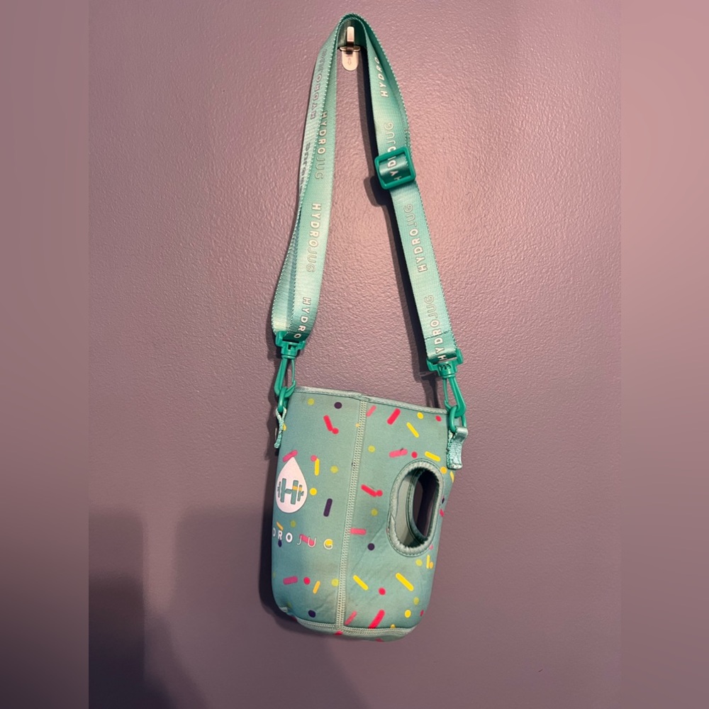 HydroJug Teal Sprinkled Water Bottle Sleeve‎ Carrier W Pockets 64 Oz Retired